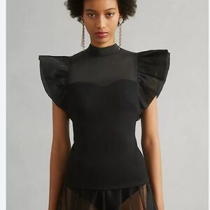 Elegant Black Ruffled Women's Top